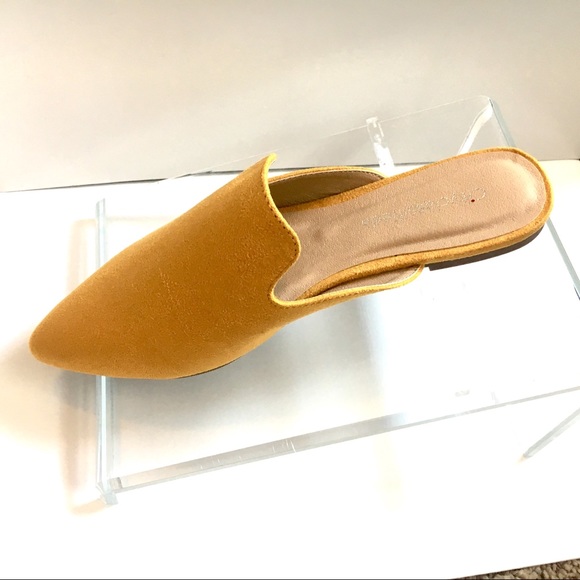 Yellow Faux Suede Mules - Rounded Toe - Picture 7 of 8